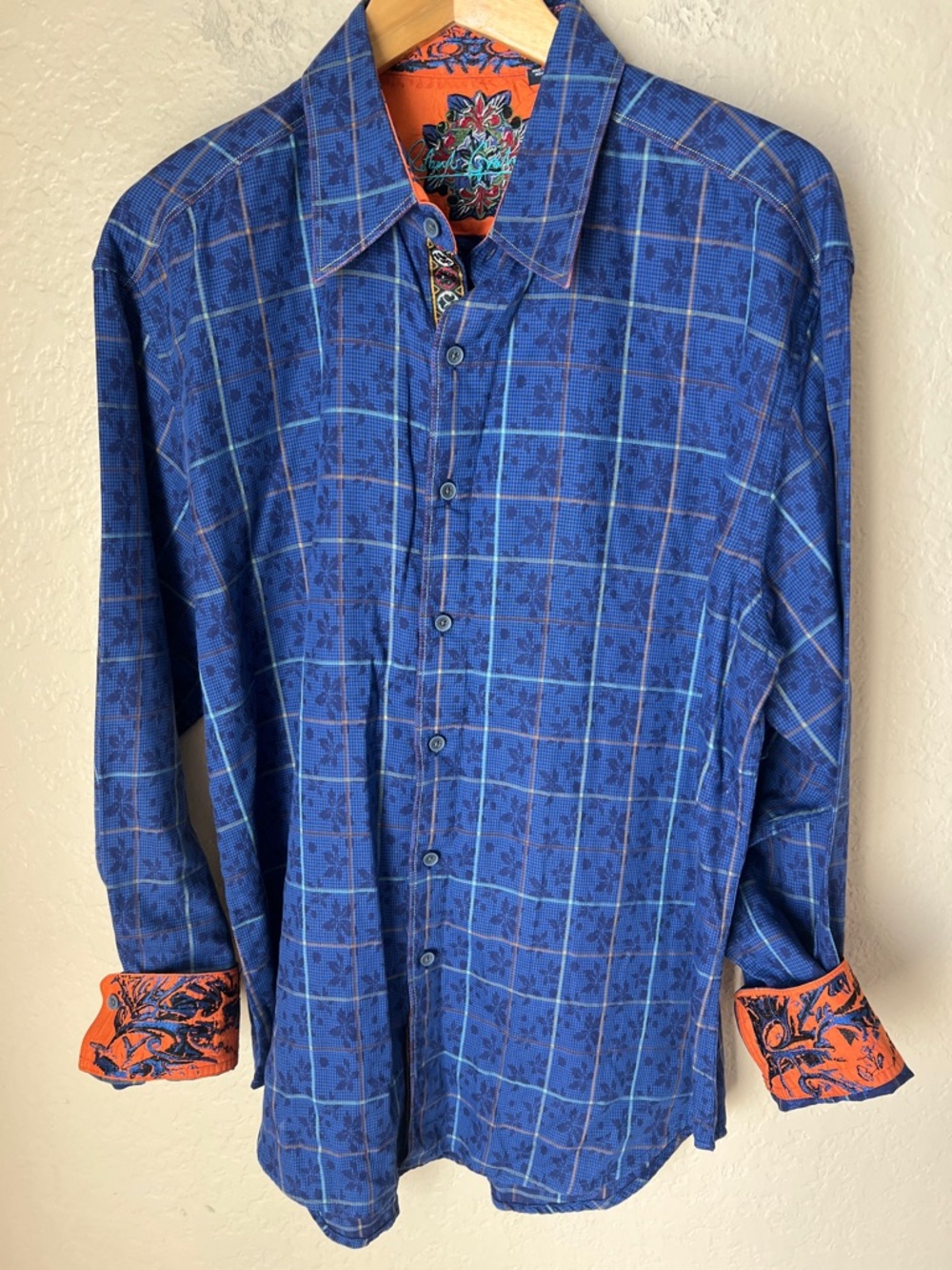 Robert Graham blue floral windowpane button down shirt XL - Picture 2 of 8
